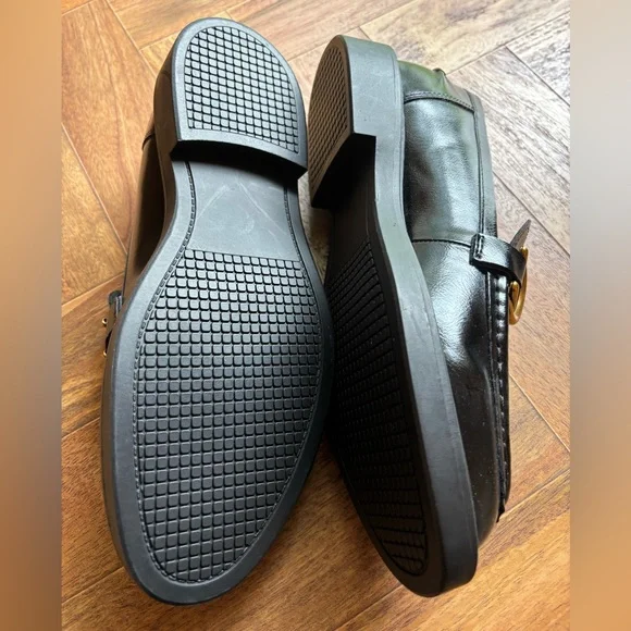 NEW Steve Madden Black and Gold Slip-On Loafers with Horsebit Detail - Picture 2 of 4